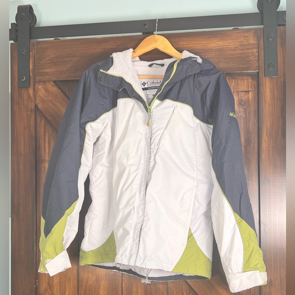 Columbia White Green Blue Hooded Jacket Women's M